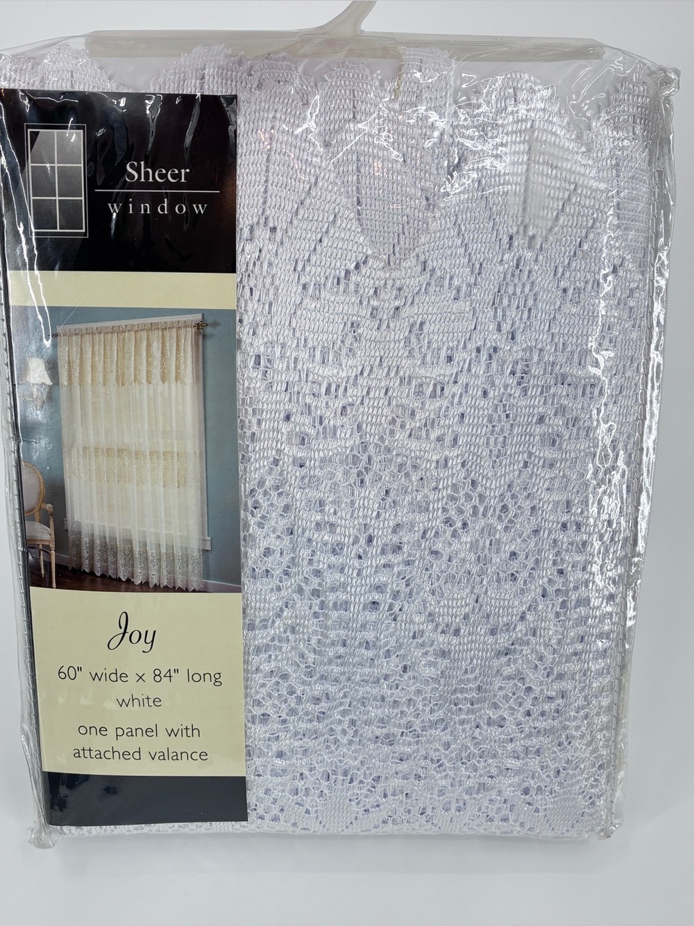 Joy Vintage Lace White Sheer Window Curtain Panel & Valance 60” X 84” NEW